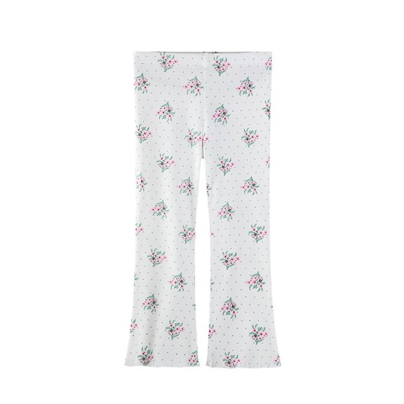 Toddler Girl Pants Wide Leg Pants for Kids Floral Print Stretchy Loungewear Outfit Size 1-2T ,White