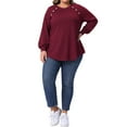 thumbnail image 2 of Agnes Orinda Women's Plus Size Tops Ribbed Knit Crew Neck Long Sleeve Casual Tunic Blouses with Button Decor 1X Burgundy, 2 of 6