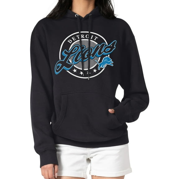 Women's G-III 4Her by Carl Banks Black Detroit Lions Pinstripe Circle Fleece Pullover Hoodie