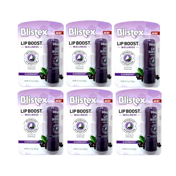 6 Pack - Blistex Lip Boost Wellness, Intensive Hydration from Coconut Oil & Beeswax, Elderberry Moisturizer 0.13 oz