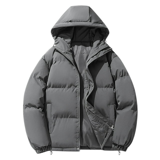 Styesk Jackets for Men Zipper Up Warm Jackets Hooded Solid Color Puffer Jacket Outdoor Plus Size Work Coats Casual Comfy Wind Breaker Jackets with Pockets