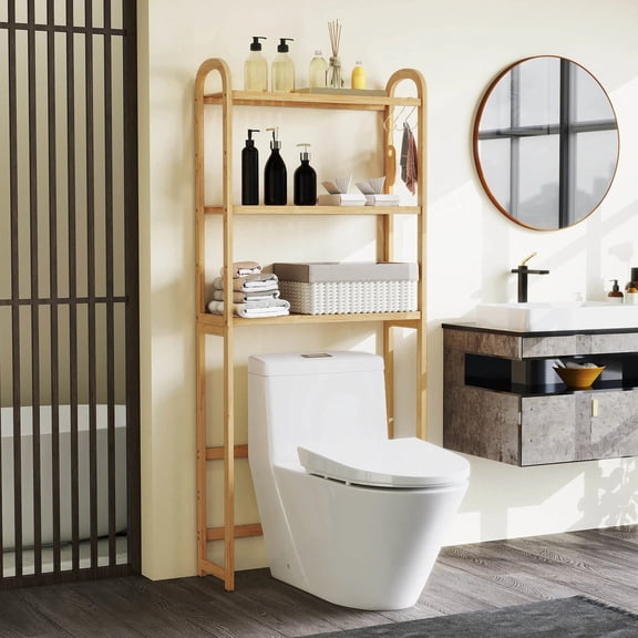 Harmijoy Bamboo over the Toilet Storage Shelf w/3-tier Open Shelf Adjustable Shelves