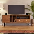 thumbnail image 6 of LeisureMod Rectangular TV Stand in MDF with Enclosed Cabinets and Drawers and Powder-Coated Steel Metal Legs for Modern Home, Living Room Rochester Collection in Walnut, 6 of 13