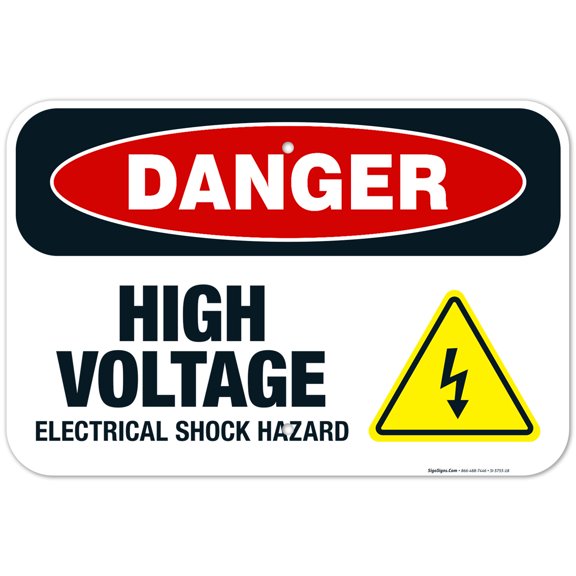 Danger High Voltage Electrical Shock Hazard Sign, OSHA Danger Sign, 12x18 Aluminum