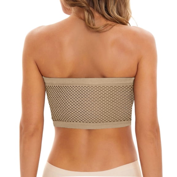 Strapless Bras for Women Non Slip Silicone Bandeau Bralette Seamless Wireless Padded Tube Top Beige 3XL