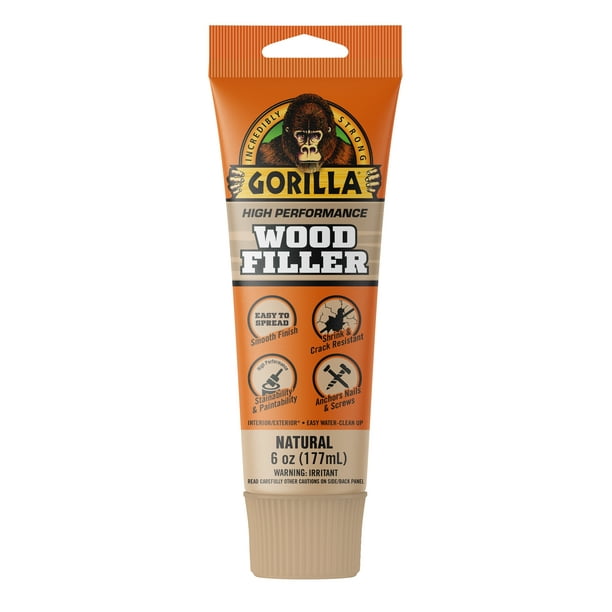 Gorilla Glue Wood Filler 6 Ounce Tube, Wood Finish for Hardware