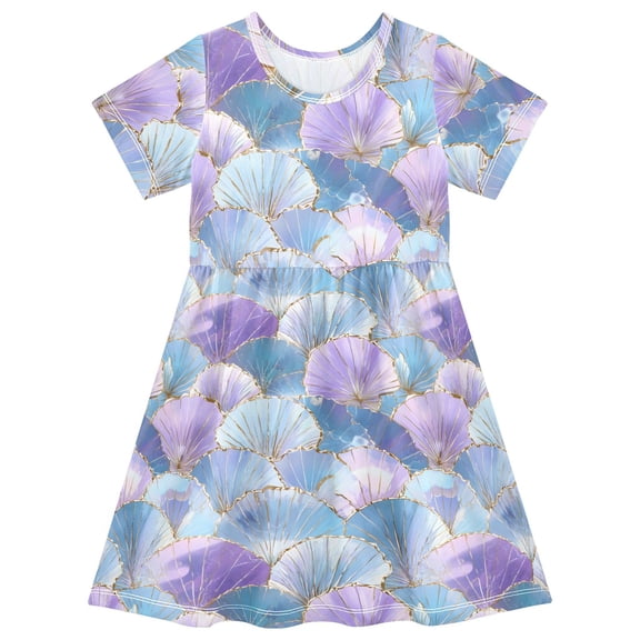 joogoo Seashells Blue Girls' Short Sleeve Dress Kids Dresses 5-6T