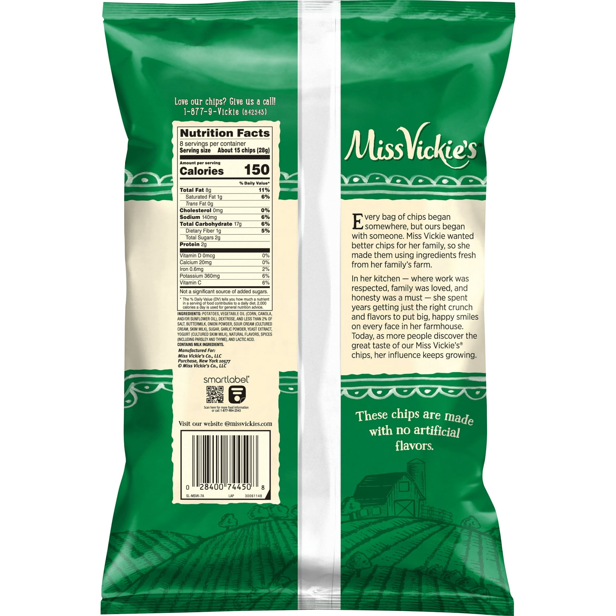 Miss Vickie’s Sour Cream & Onion Herb Kettle Cooked Potato Chips, 8 oz Bag with Olive Green Bowl by ValueNest