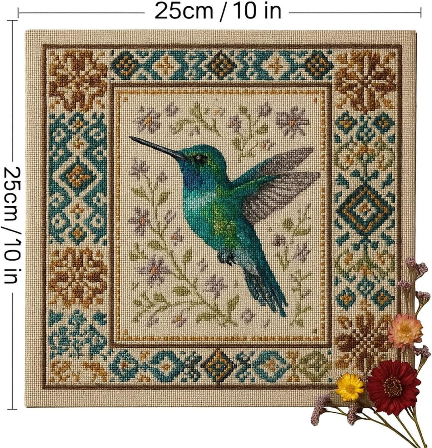 Hummingbird Cross Stitch Kit with Floral Pattern, Cardinal Cross Stitch Kit Personalized Bird Embroidery Kit for Adults Beginners, DIY Needlepoint Home Wall Art Decoration Gift