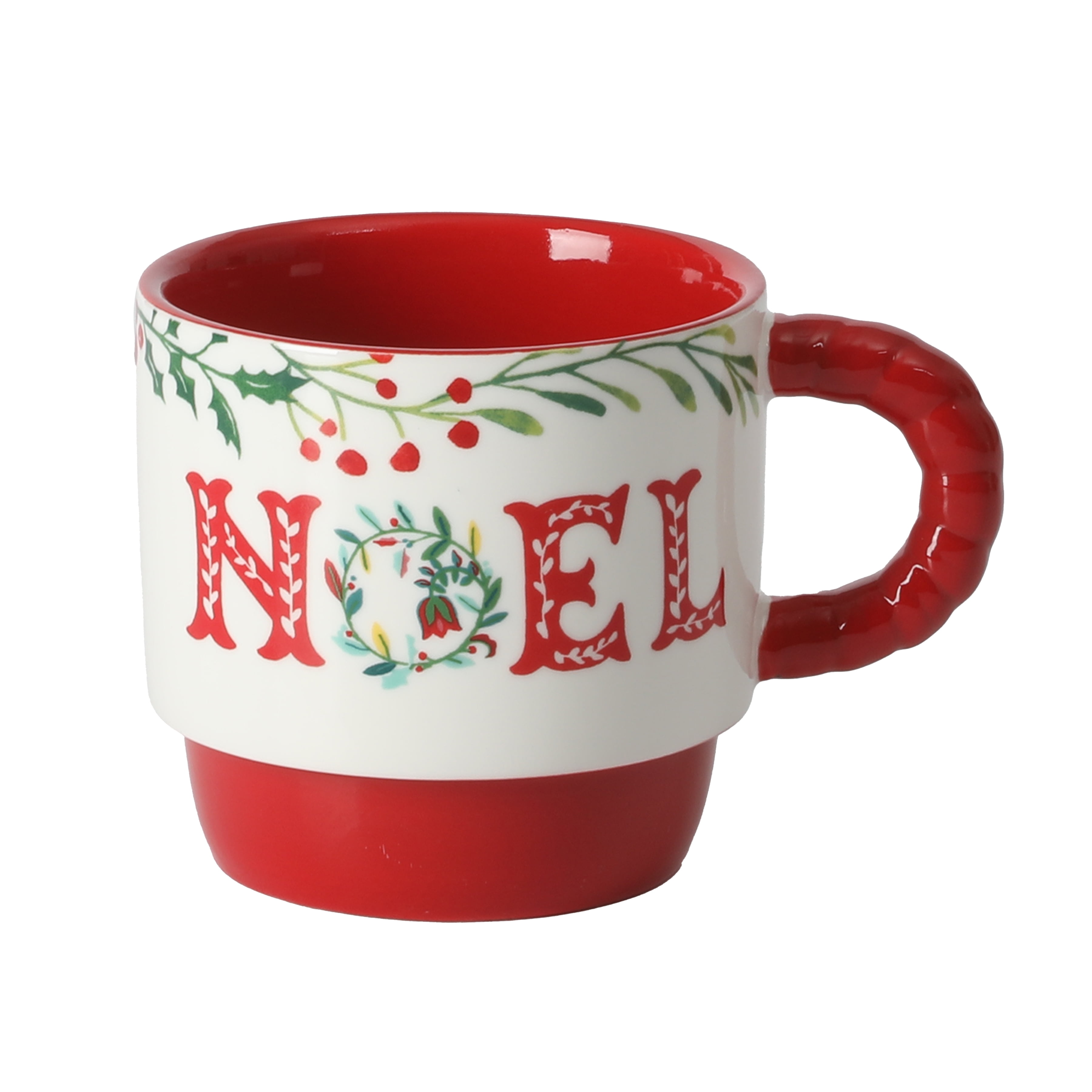 The Pioneer Woman Merry Meadow Sentiments 5-Piece 12.5oz Stoneware Stacking Mugs with Rack