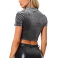 thumbnail image 3 of INSPIRE CHIC Cut Out Top for Women's Glitter Sparkle Velvet Short Sleeve Fitted Crop Tops XL Grey, 3 of 6