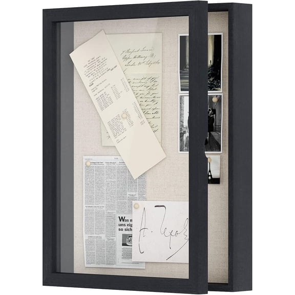 Shadow Box Frame 13x16.5 inch, Large Shadow Box Display Case with Linen Back Memorabilia Awards Medals Photos Memory Box Gift Black