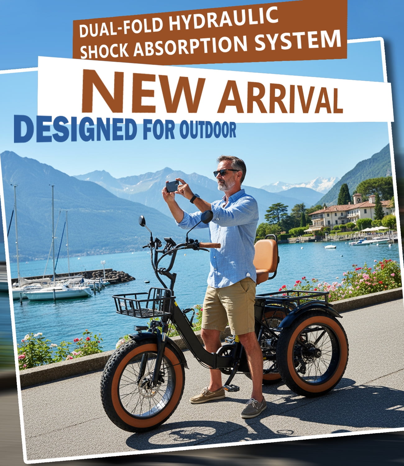 Broobey Electric Tricycle Pre-Assembled 90% 3 Wheel Electric Bicycle with 48V15Ah Lithium Battery 750W 20*4.0" Fat Tire Electric Tricycle for Adults Brown