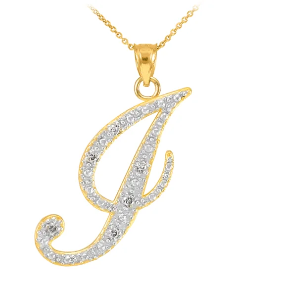 14K GOLD LETTER SCRIPT "J" DIAMOND INITIAL PENDANT NECKLACE - Pendant only