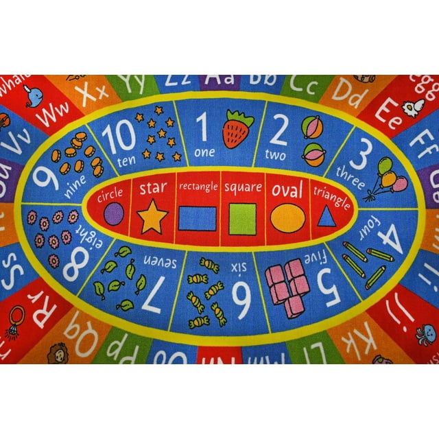 KC Cubs Playtime Collection ABC Alphabet, Numbers and Shapes Educational Learning & Game Oval Area Rug Carpet for Kids and Children Bedrooms and Playroom