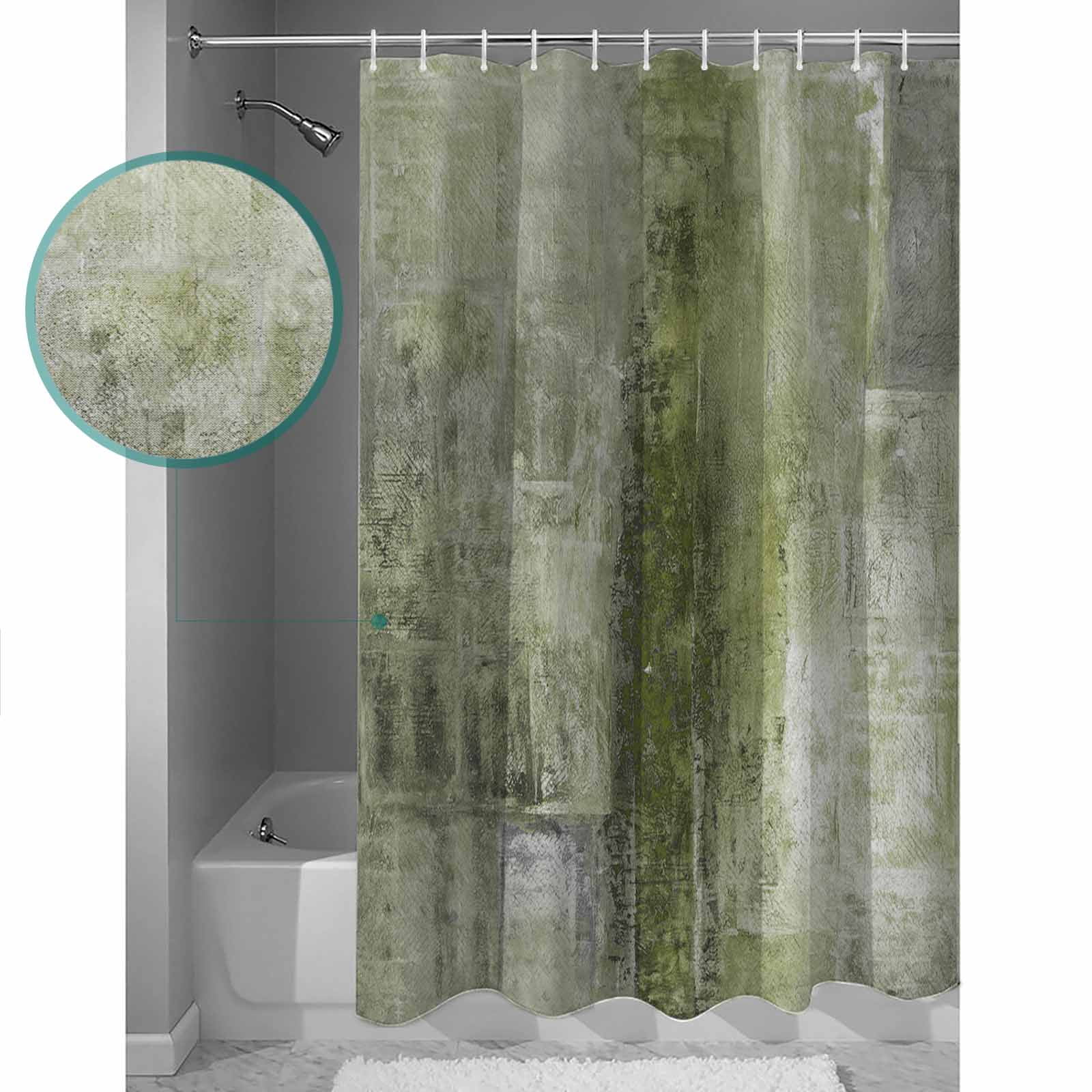 Sage Green Oil Painting Bathroom Curtain 84 Inch Shower Curtain with Hooks, Modern Abstract Graffiti Street Art Waterproof Polyester Bath Curtain Washable Bathtub Curtain 72''x 84''
