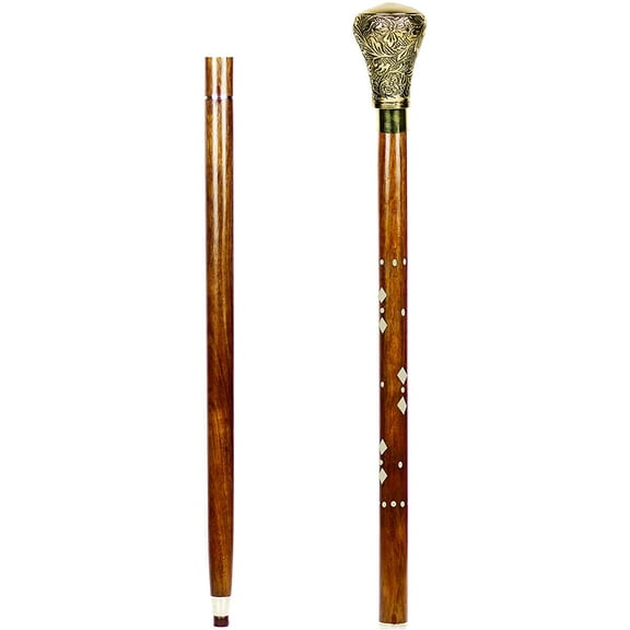 Aluminum & Brass Decorative Rosewood Walking Cane | Full Size Walking-Stick for Men & Women |