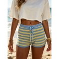 thumbnail image 3 of LMLYSoH Women's Stripe Knit Lounge Shorts Slim Fit Summer Bottoms Adjustable Drawstring Elastic Waist Casual Short Pants, 3 of 8