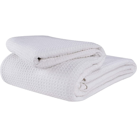 100% Cotton Thermal Blanket - Soft Waffle Twin Size, Breathable All Season Cotton Blanket, White