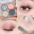 thumbnail image 4 of Heallor-paleta de sombra de ojos azul ballena, purpurina metálica, polvo de rubor pigmentado verde mate, sombra de ojos prensada de 4 colores, maquillaje de fiesta, 4 of 5
