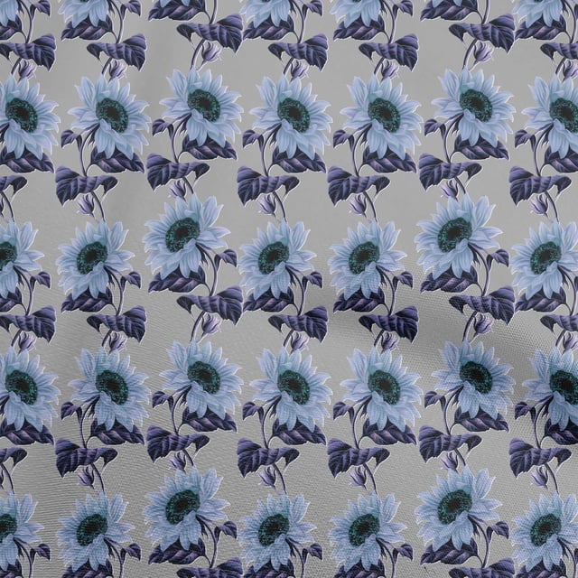 oneOone Polyester Spandex Blue Fabric Floral Craft Projects Decor Fabric Printed By The Yard 56 Inch Wide