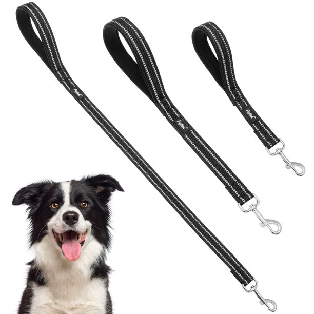 Correa para perro PUPTECK corta reflectante de nailon con asa acolchada, 3 paquetes