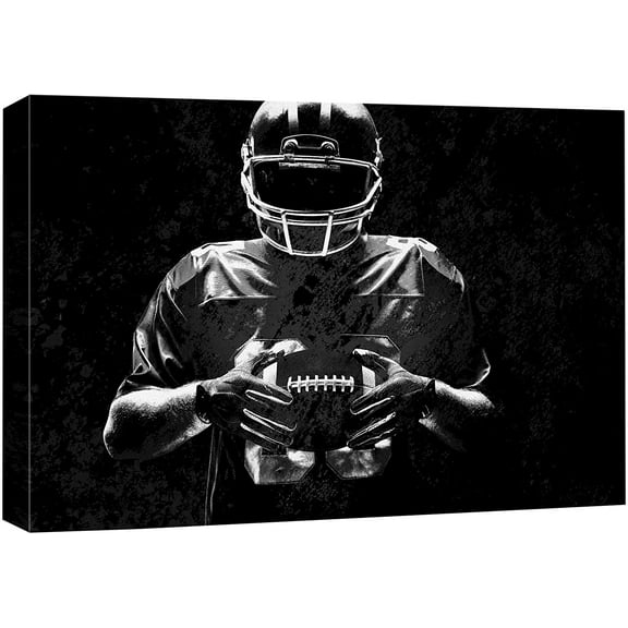 Aaheei Canvas Print Wall Art Black White Shadow Football Player Portrait Sports & Fitness Athletes Photography Realism Boy's Bedroom Decorative Urban Rustic for Living Room, Bedroom, Office