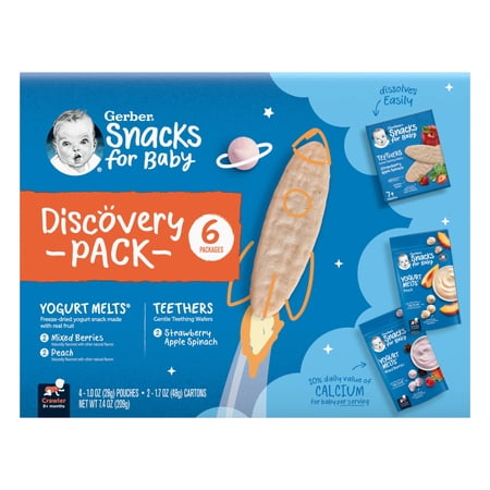 Gerber Baby Food, Baby Snacks, Discovery Pack, Teethers and Yogurt Melts, Crawler (8+ Months) Variety Pack (Pack of 6) 7.4 oz