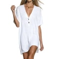 thumbnail image 2 of Aimik Women's Casual Short Sleeve Deep V-Neck Loose-Fitting White Short Dress with Buttons Summer Fashion Loose Dress, 2 of 6