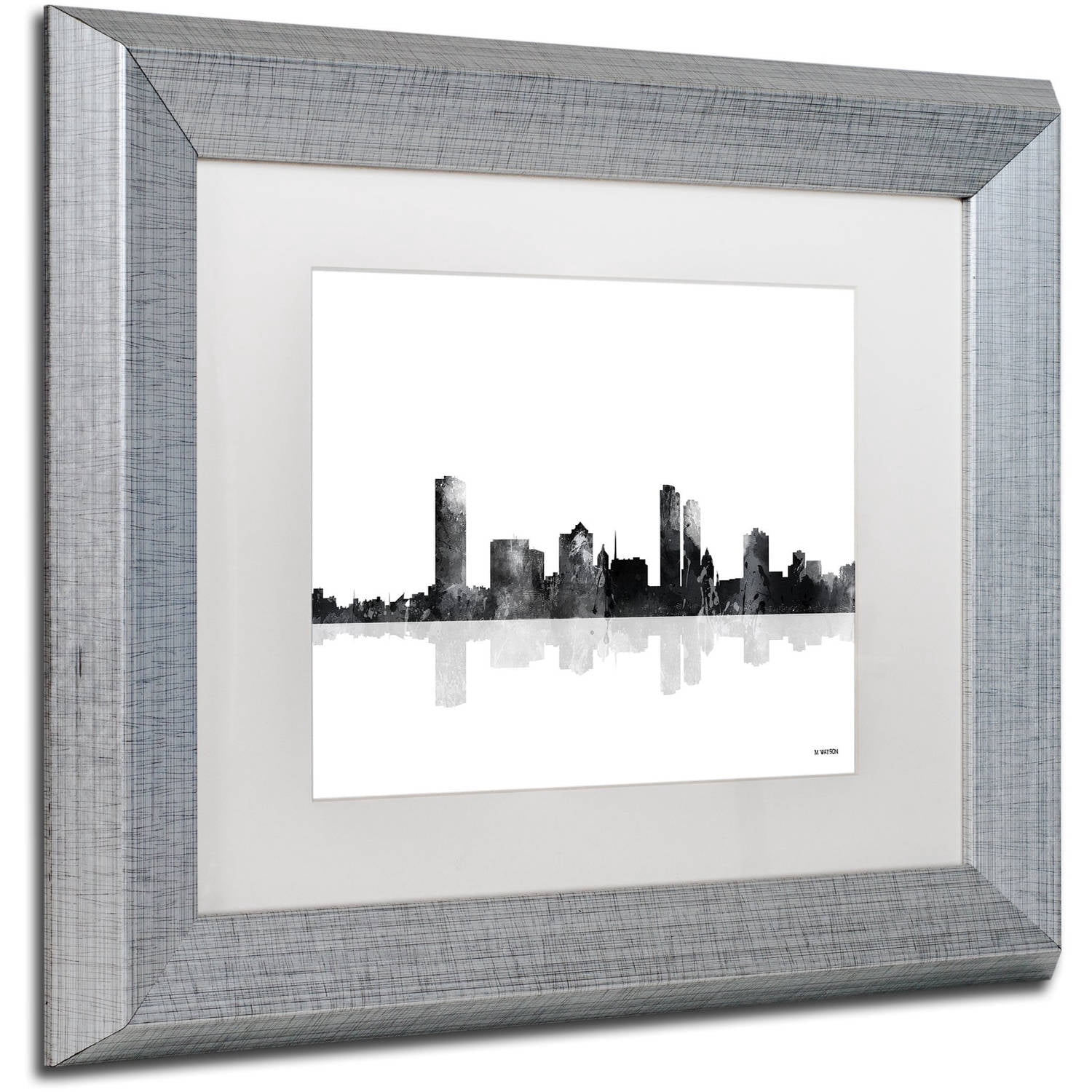 Trademark Fine Art "Milwaukee Wisconsin Skyline BG-1" Canvas Art by Marlene Watson, White Matte, Silver Frame