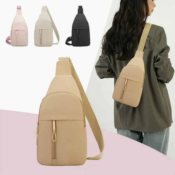 Bolsa de pecho Bandolera deportiva de pecho | Organizador Multi Bolsillo | Correa ajustable en la cintura | Tela duradera | Diseño seguro con cremallera | 30x18cm | Negro, Caqui, Blanco, Rosa