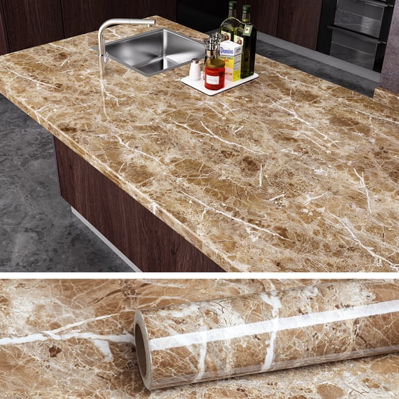 VEELIKE Brown Marble Contact Paper Peel and Stick Countertops Granite Wallpaper for Kitchen Cabinet Vinyl Waterproof Self Adhesive Removable Wall Paper Decorative for Home Decor 15.7"x118"