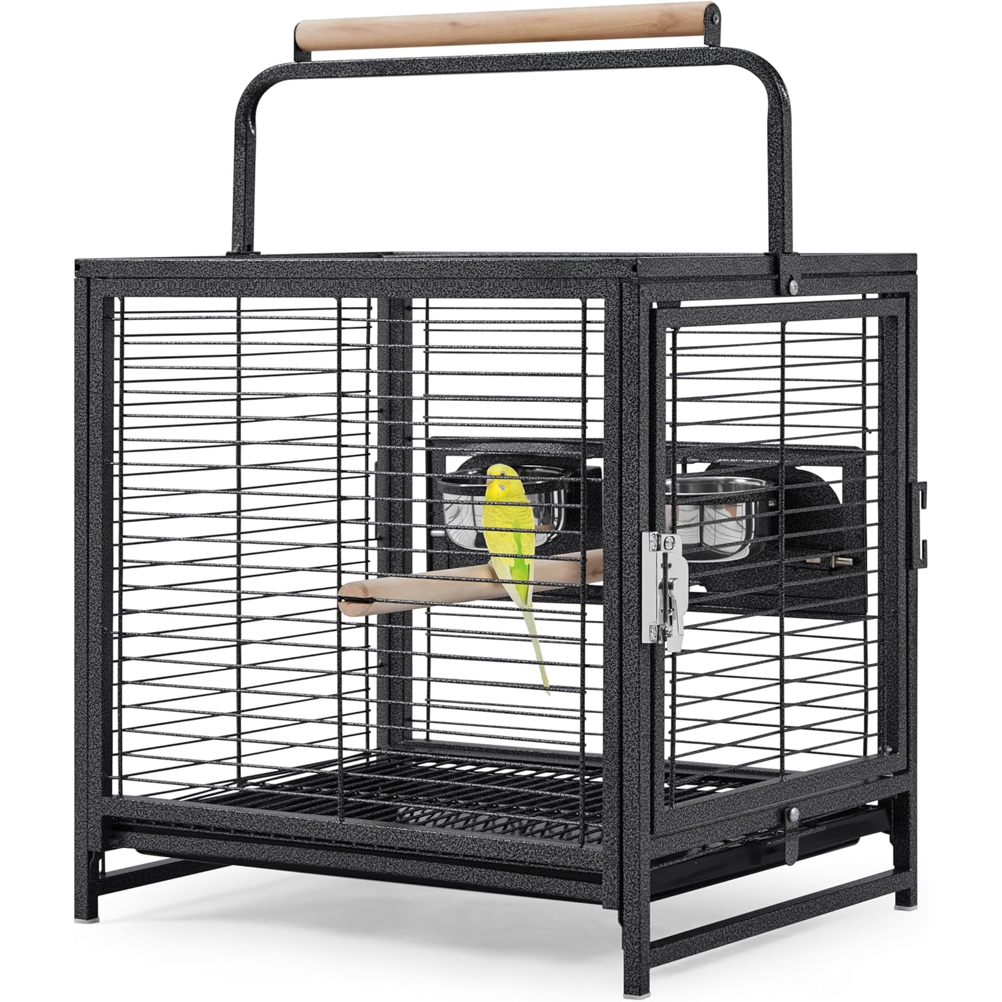 Small Bird Travel Cage with Wooden Perch & Handle for Conures, Budgies, Lovebirds & Small to Medium Birds
