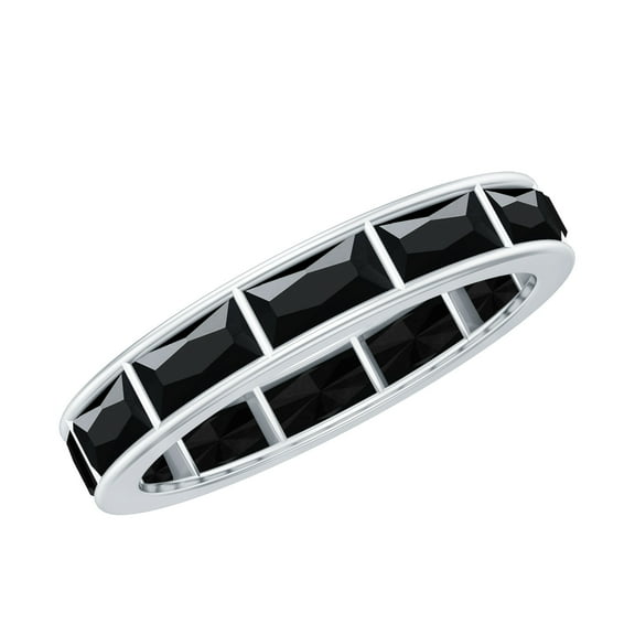 Rosec Jewels Lab Grown Black Diamond Baguette Eternity Band for Women - East West Full Eternity Band - AAAA Grade - Ready to Gift, 925 Sterling Silver, US 4.00