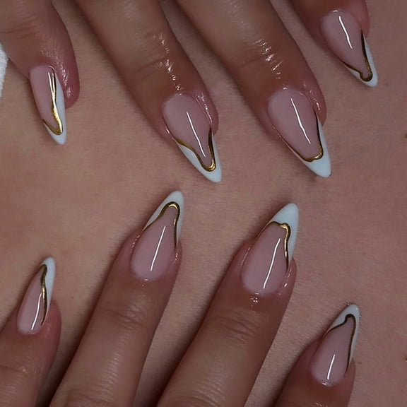 1 Set Artificial Nails Detachable Press On Nails French Tip False Nails Almond Full Covers on Nails for Woman