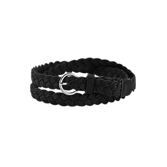 Unique Bargains Women Adjustable Single Pin Buckle Skinny Braided Belt for 26-33" Waist Black