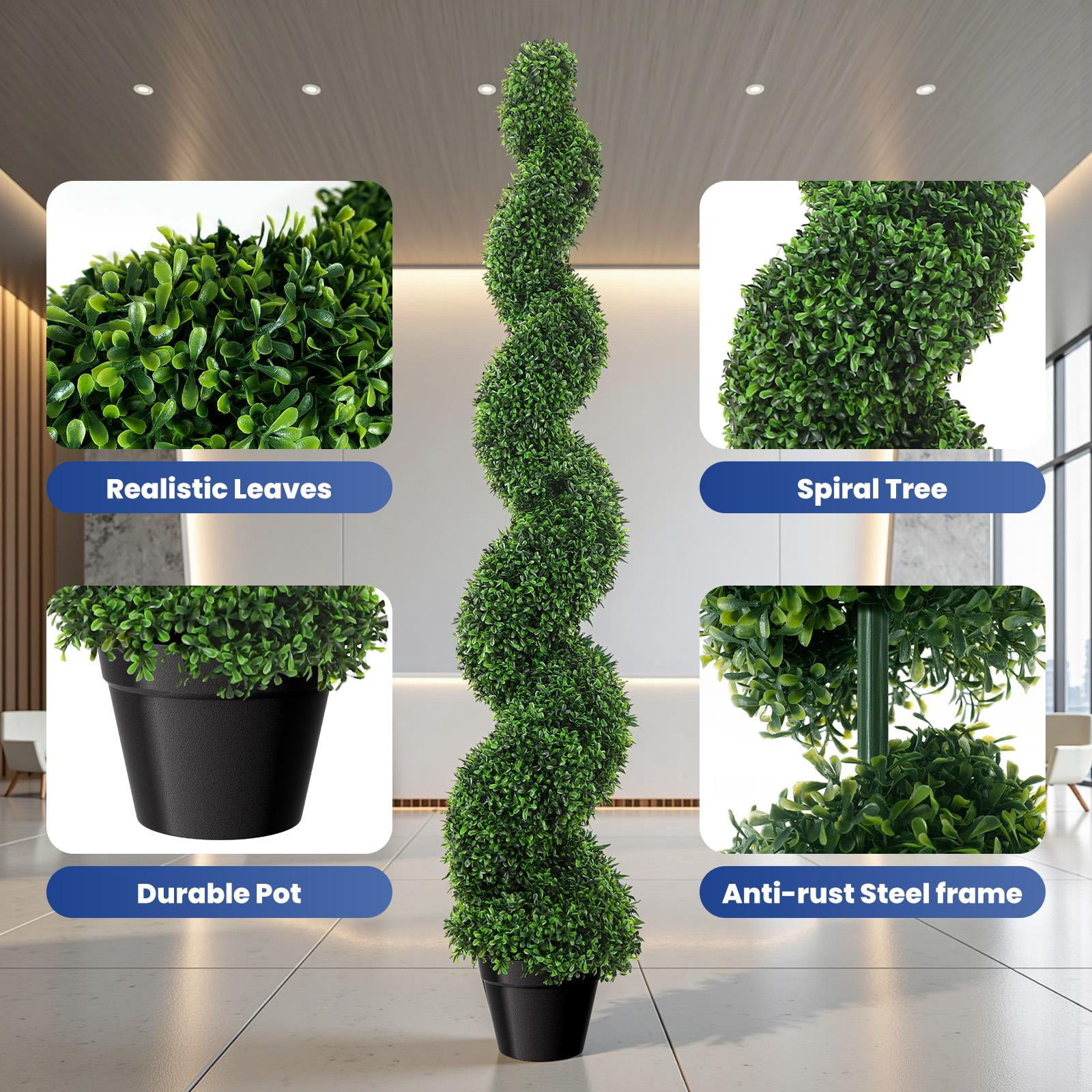 Fake Potted Boxwood Spiral Tree, 5ft, Artificial Outdoor Plant, Easy Installation, Maintenance-Free, Anti-rust Frame, All-Year Green for Wedding Venues, Events