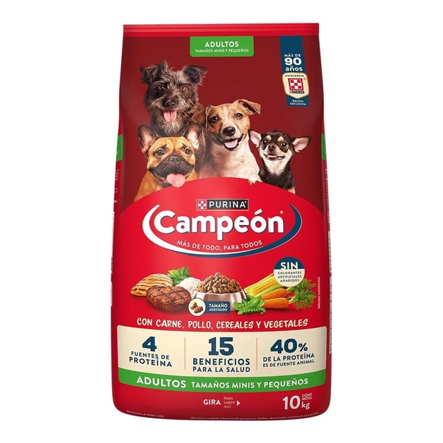 Alimento para Perro Campeón Adulto Tamaños Minis y Pequeños Carne Pollo Cereales y Vegetales 10 Kg