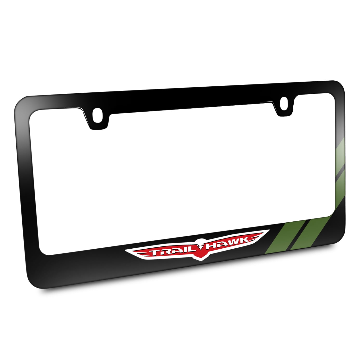 Jeep Trailhawk Green Stripe Black Metal License Plate Frame