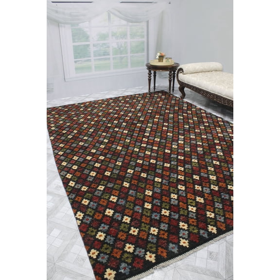 Balochi Ammar Black/Ivory Rug, 6'8" x 9'8"