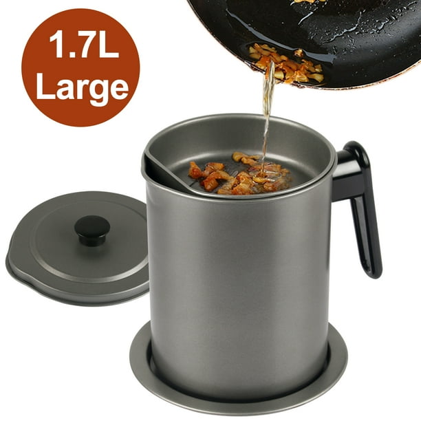 Bacon Grease Container with Fine Mesh Strainer 1.7L / 6.8 Cups Cooking Oil Storage Can with