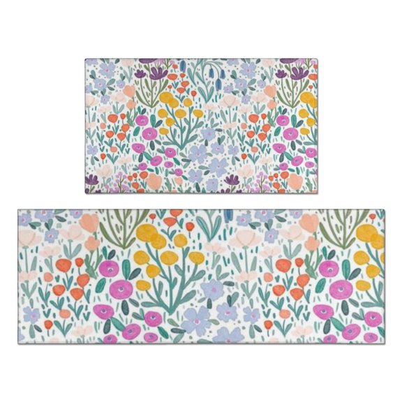 Pioneer Flower Floral Print Pattern Kitchen Rugs Sets Of 2,Anti Fatigue Kitchen Mat Rugs Non Slip Washable,Decorative Kitchen Floor Mats for Kitchen,Sink,Laundry,17"x30" 17"x47"