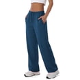 thumbnail image 3 of Sundazz Wide leg Sweatpants Women Baggy Sweat Pants Drawstring Casual Workout Pants with Pockets,Navy Blue,XS, 3 of 8