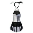 thumbnail image 4 of Aislor Circus Clown Leotard for Girls with Headwear Halter Backless Checkerboard Clown Jumpsuit Skirt White Black 16, 4 of 7