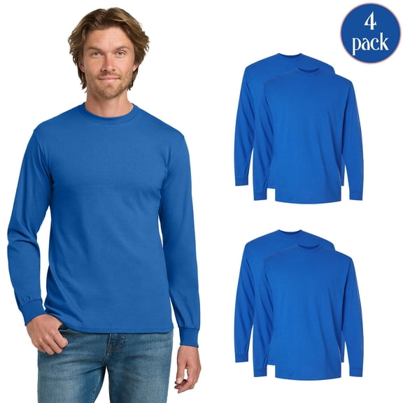 Gildan Men DryBlend 50/50 Long Sleeve T-Shirt, Crew Neck Casual Classic Fit Royal Tee, 4-Pack S