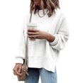 thumbnail image 2 of Fall Winter Crewneck Women Casual Knit Sweater Ribbed Side Slit Loose Pullover, 2 of 5