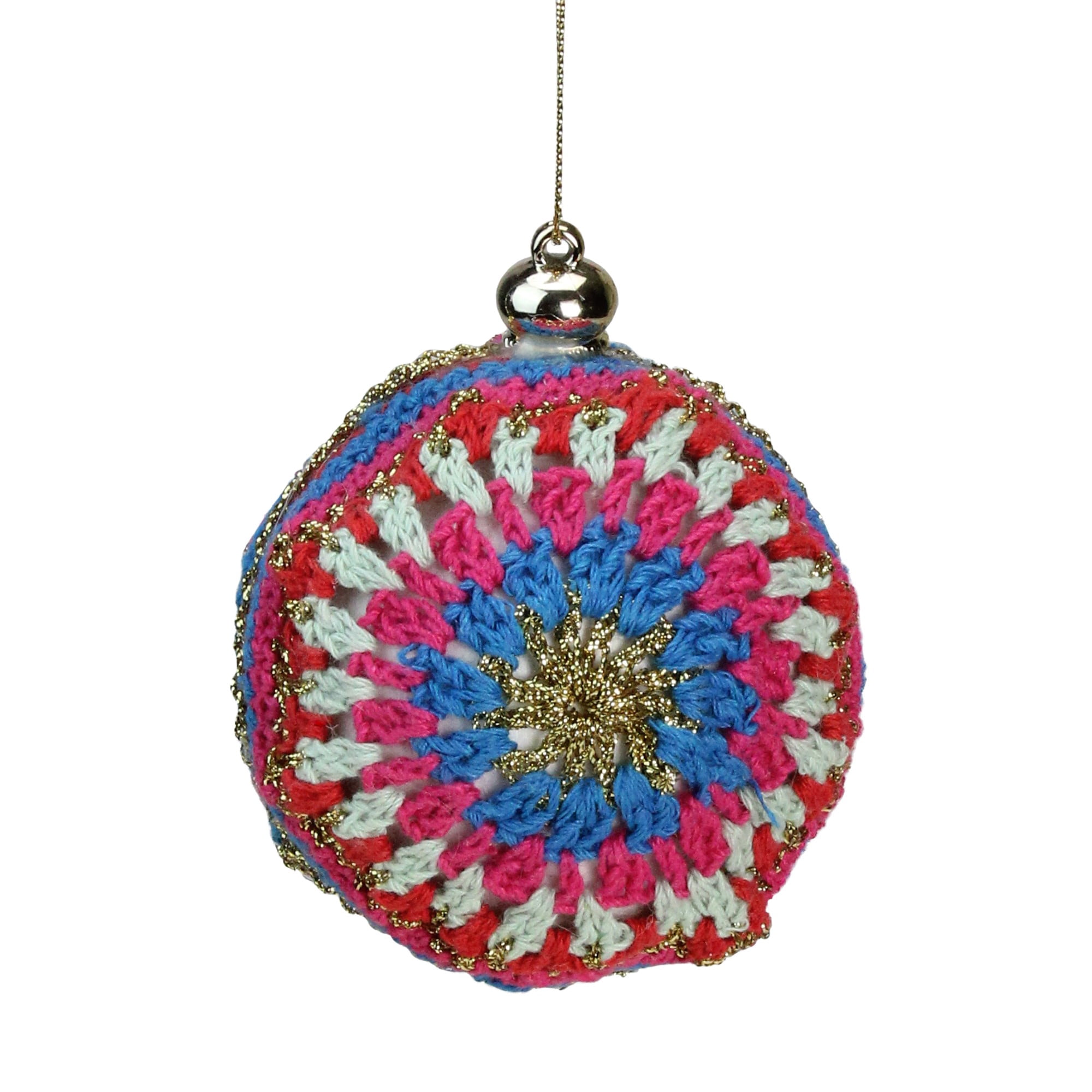 4" Knit Embroidered Thread Ball Christmas Ornament