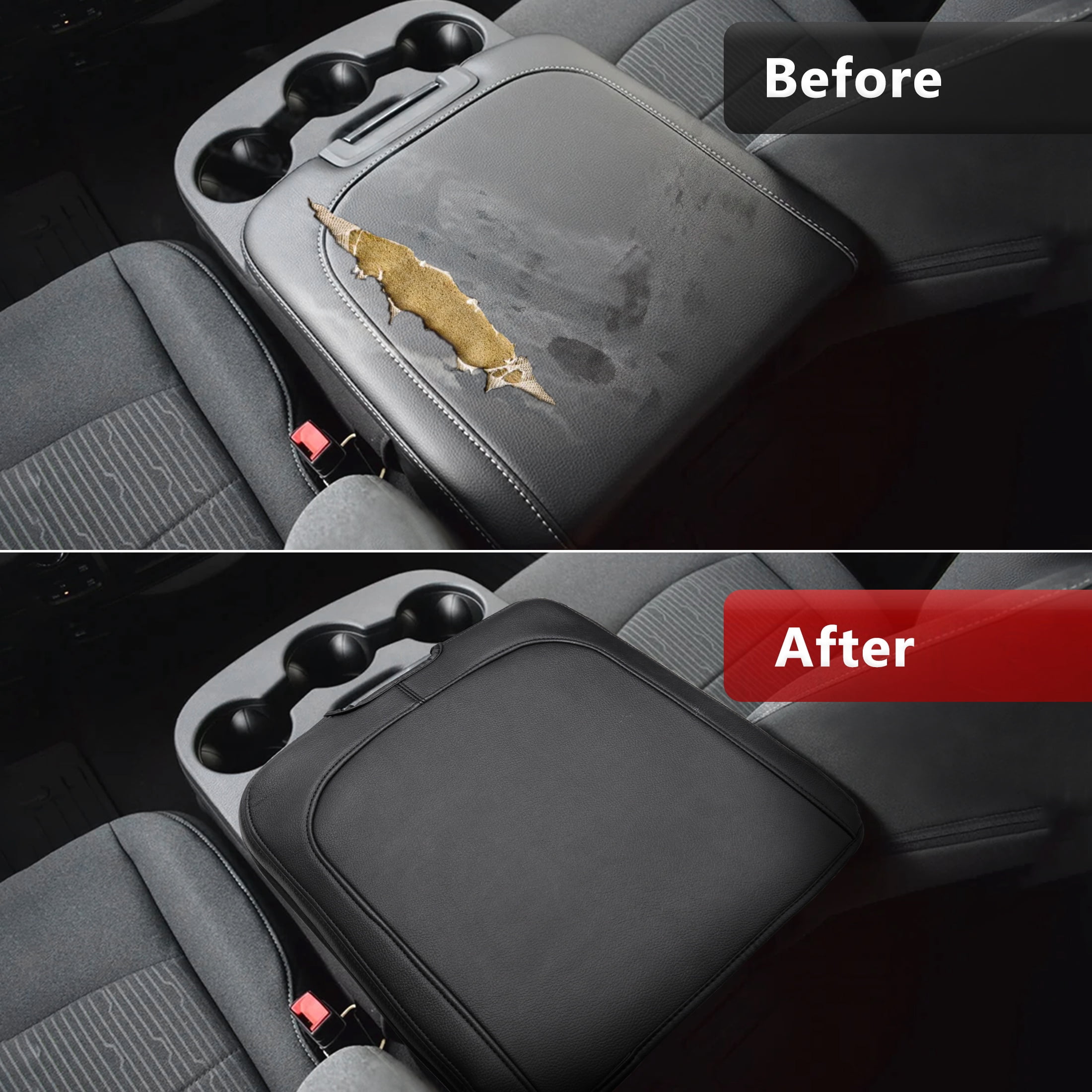 KBH Center Console Cover for Dodge Ram 1500 2013-2018, Ram 2500/3500/1500 Classic Model 2013-2025, PU Leather Armrest Cover Middle Console Lid Cover Accessories(Black)