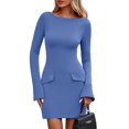 thumbnail image 1 of Vestido PRETTYGARDEN 2025 Mini Azul de Manga Larga y Cuello Barco Talla M, 1 of 8