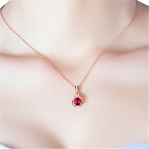 Rose Gold Ruby Tourmaline Goddess Jacinth Pendant